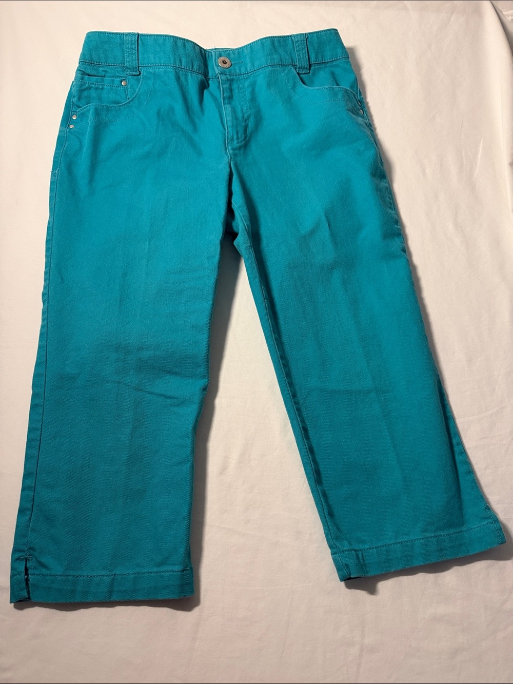 Chico's W8 Riveted Platinum Denim Teal Cropped Straight-Leg Jeans